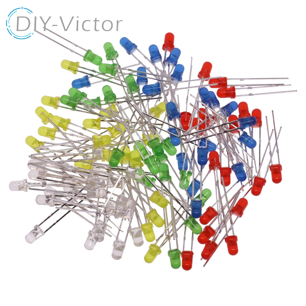 100PCS / 200PCS / 300PCS 3MM 5MM Led Kit With Box Mixed Color Red Green Yellow Blue White Light Emitting Diode Assortment 20MA