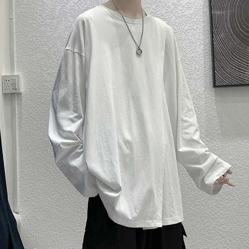 Side Slit Creative Design Oversized Soft Streetwear Korean Fashion Casual Long Sleeve T Shirt Men Summer Harajuku 2022 New Trend