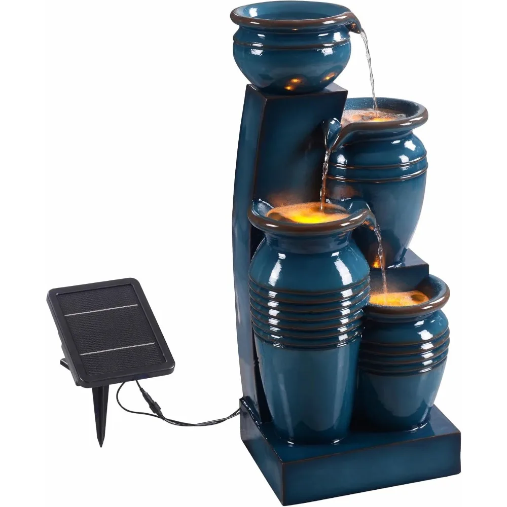 28.74 in. 4-Tier Cascading Bowl Solar-Powered Water Fountain with LED Lights for Gardens, Landscaping, Patios, Balconies, Lawns