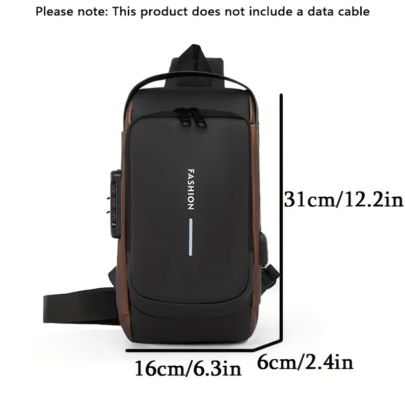 Mens Business Anti-Theft Sling Bag Waterproof Crossbody Backpack with Password Lock USB Charging Lightweight Travel Shoulder Bag image 2