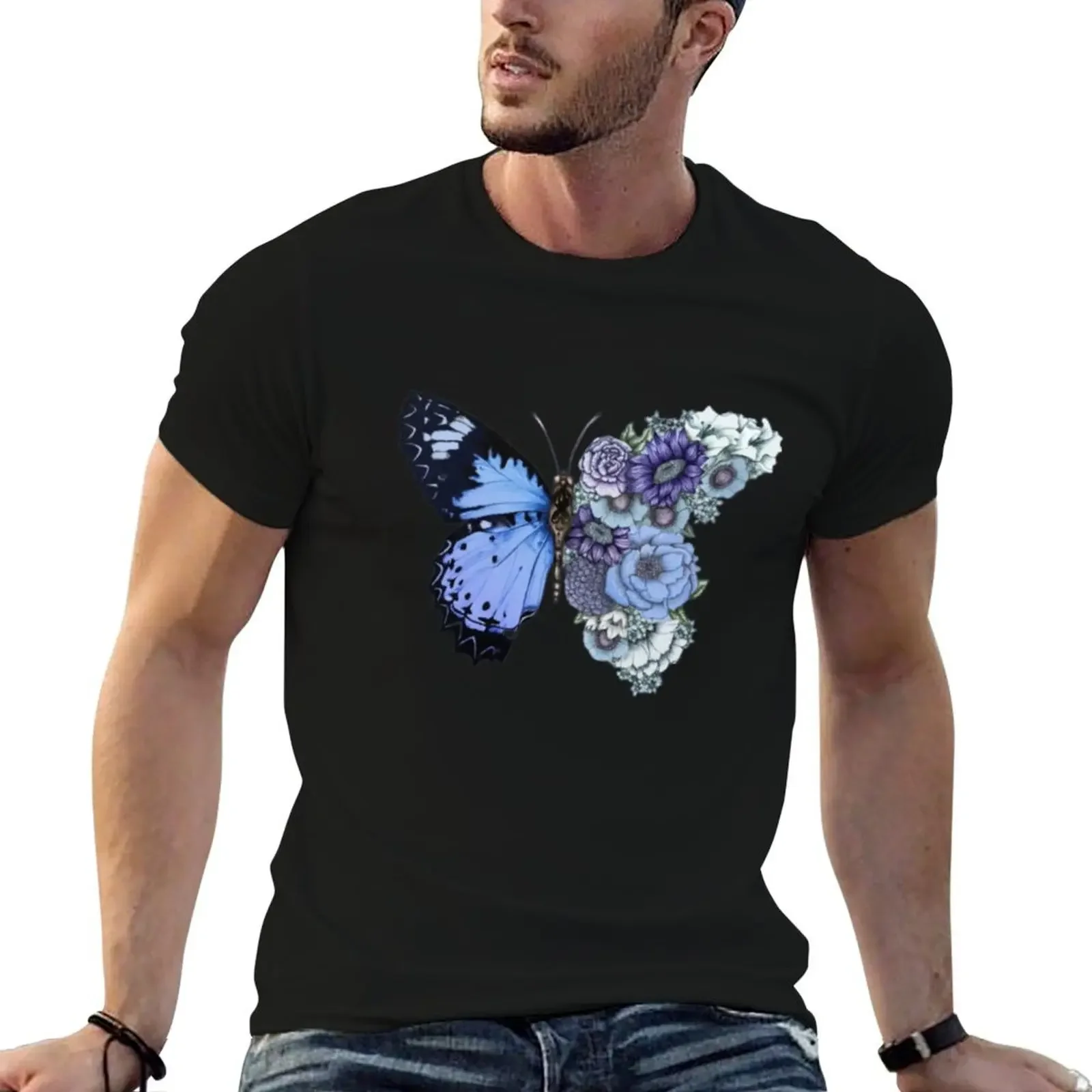 

Metamorphora Black And White Cherry Blossom Sakura Butterfly T-Shirt cheap stuff tees fashion shirts men clothes