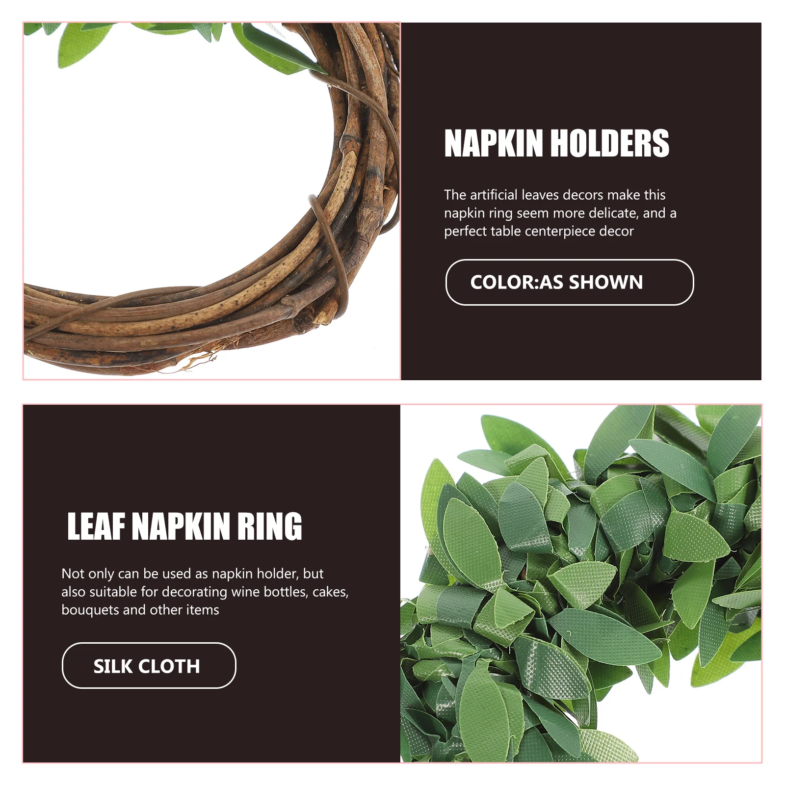 

6Pcs Leaf Napkin Holders Lightweight Portable Suitable for Wine Bottles Cakes Bouquets Artificial Leaf Napkin Ring