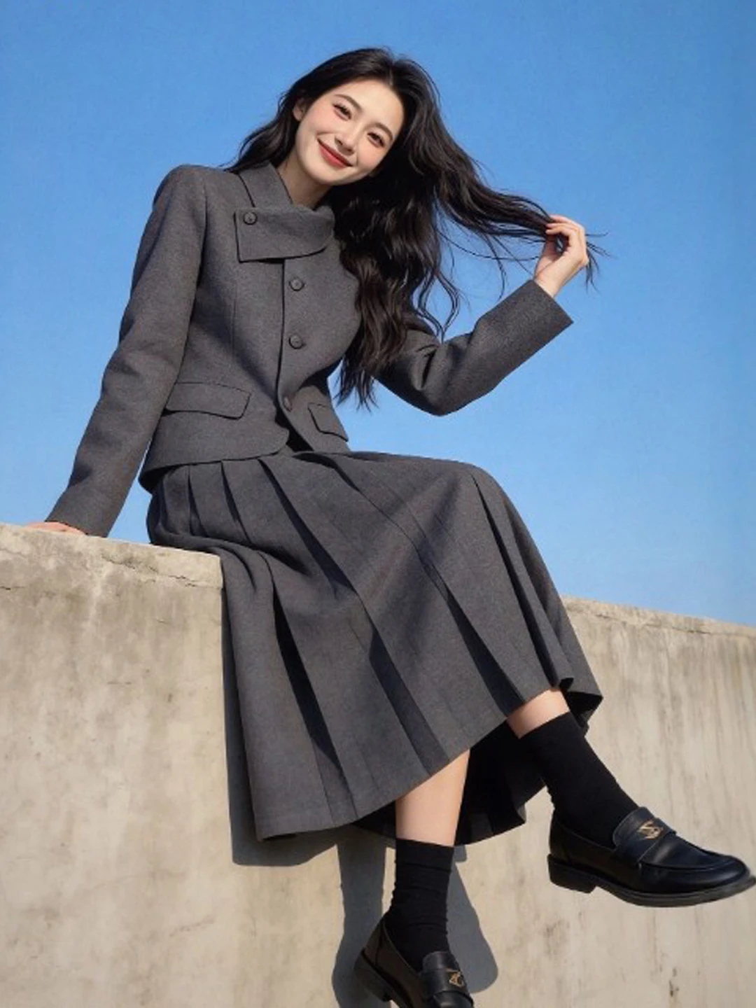 

Корейская верхняя одежда Sle Gentle Ele, комплект с юбкой, удобный длинный женский наряд из смеси хлопка с высокой талией, зимняя мода