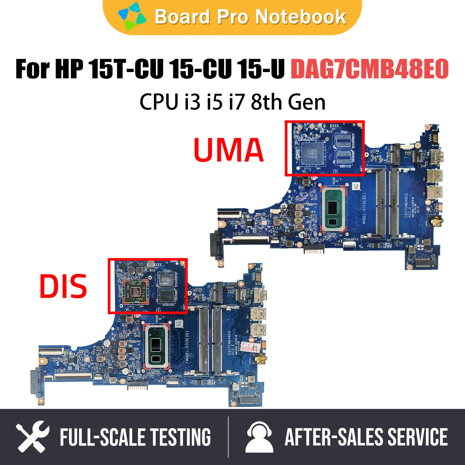 

Notebook Mainboard For HP 15-U 15T-CU 15-CU DAG7CMB48E0 Laptop Motherboard With CPU I3 I5 I7 8th Gen 100% Tested