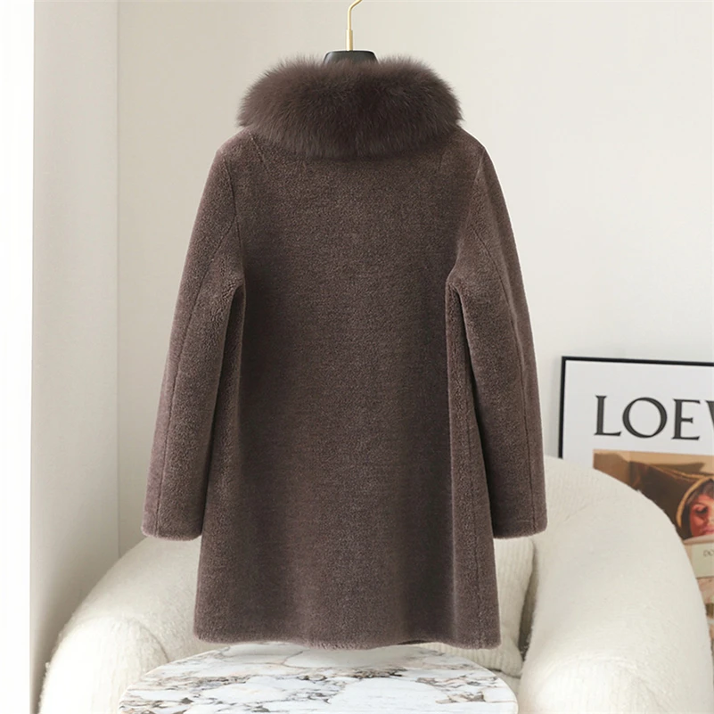 Aorice Women Winter Long Wool Fur Coat Jacket Female Fox Fur Collar Coats Lady Over Size Parka Trench CT245