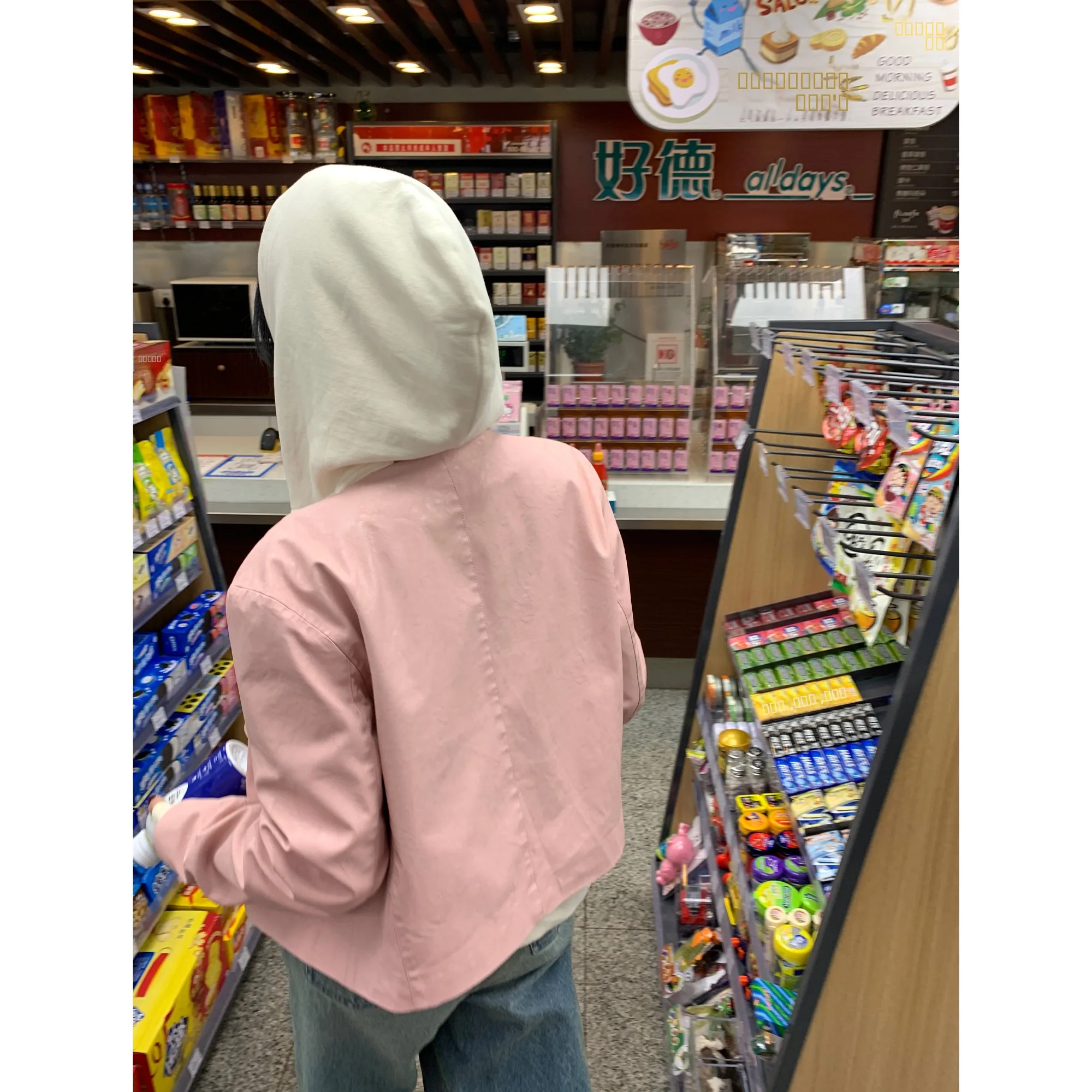 

Xinlei Lin Girls' Bla Leather Jaet Spring Autumn Small Fraance Sle Pink Long Sve round Ne Top Street Sle Regul...