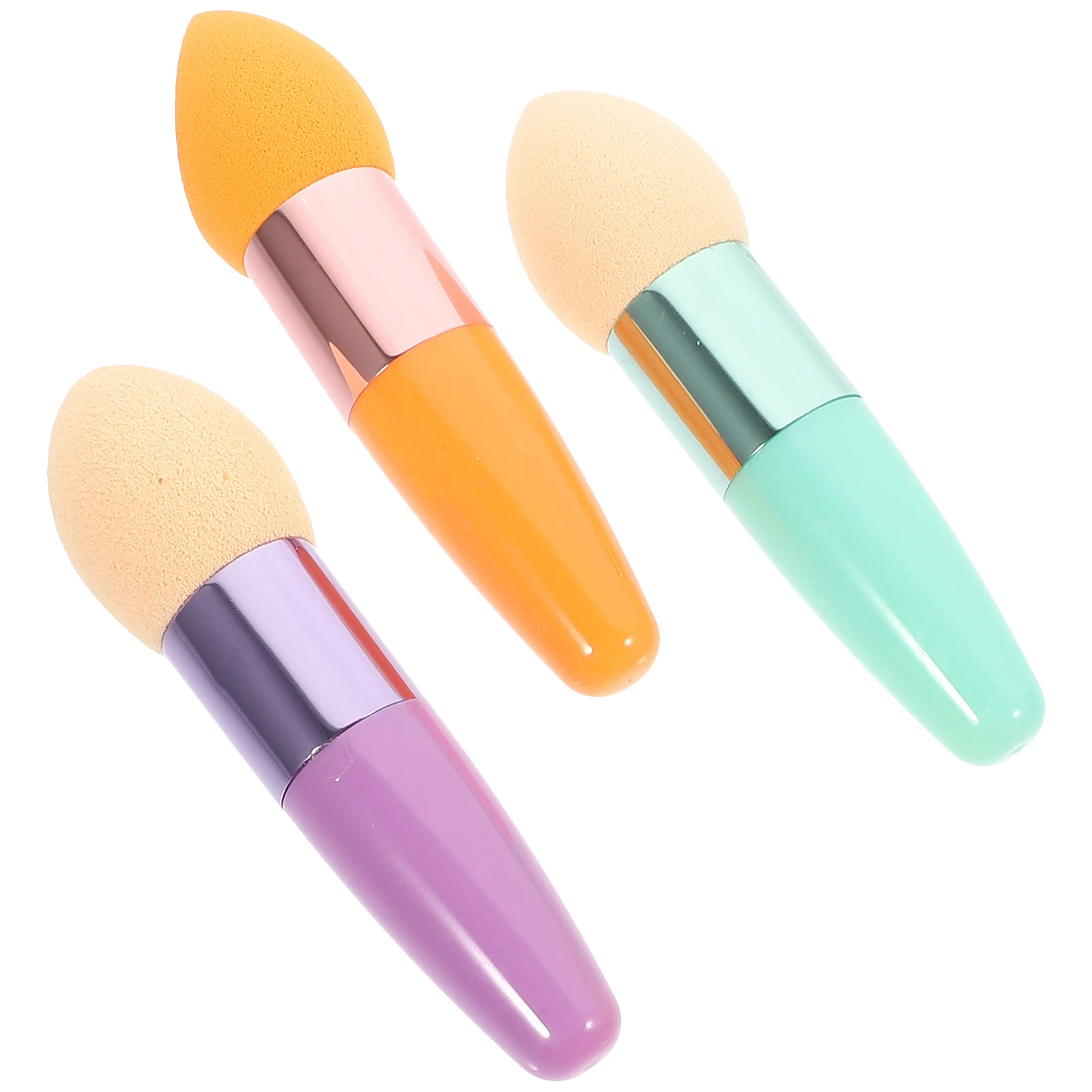 

3pc Water Droplet Shaped Sponge Makeup Brush Lollipop Tool Reusable Powder Applicator Red Blue Skin 10.5Cm