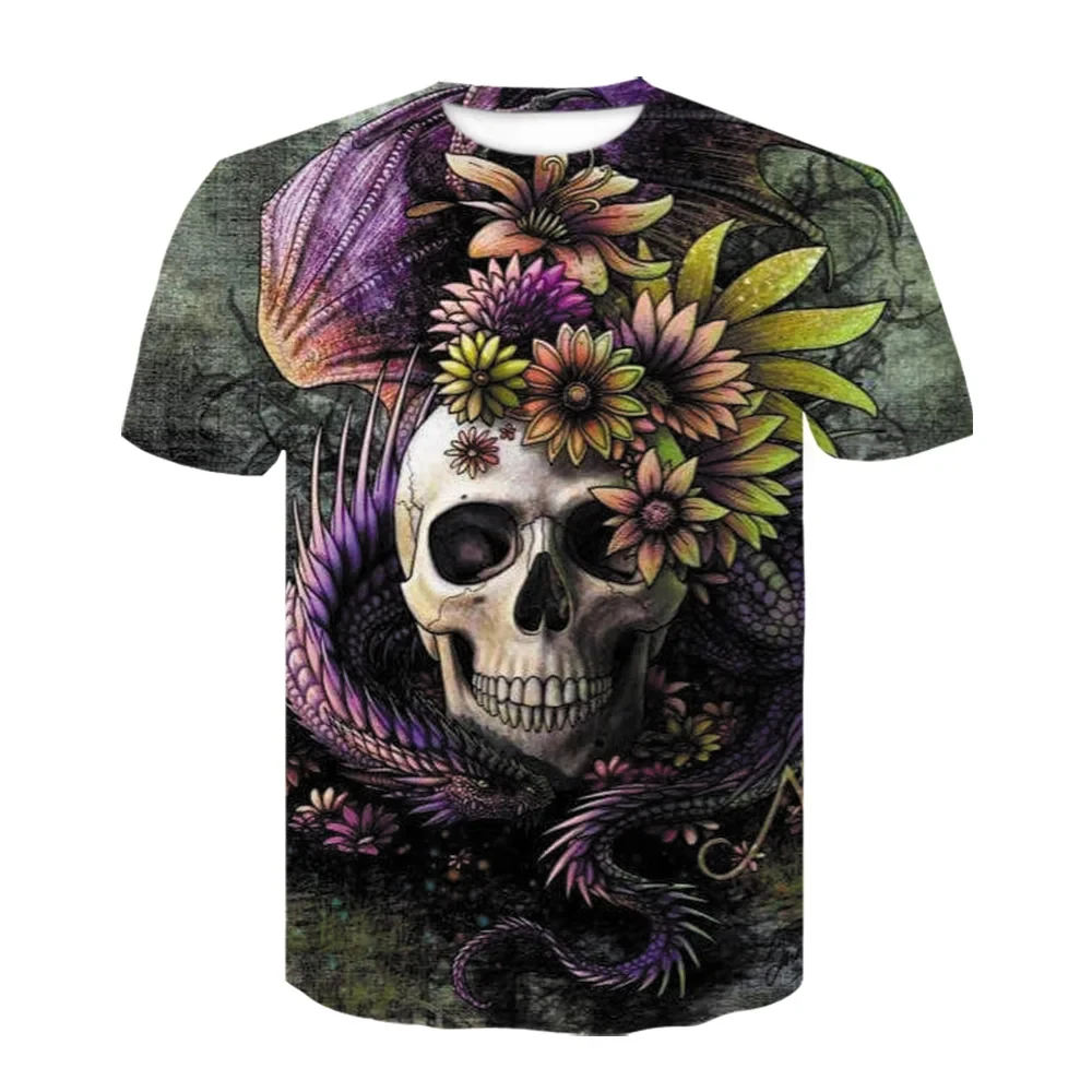 Fashionable Skull  Pictures For Men's T-Shirts Trend Digital Printing Casual Round Neck Short Sleeved