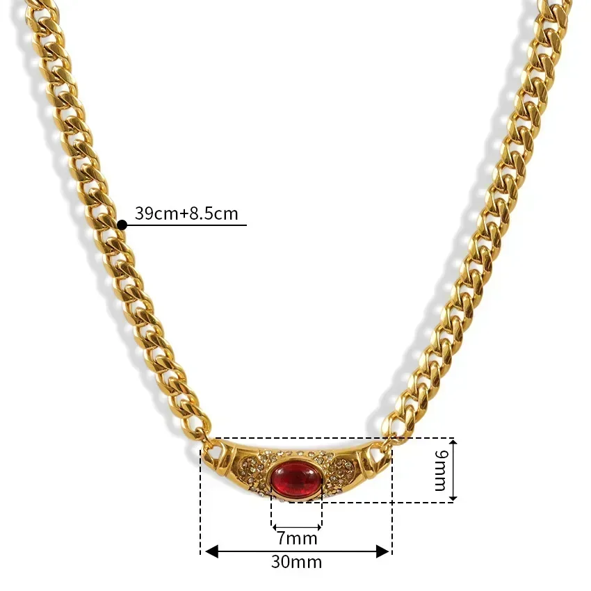 Medieval Big Glass Gem Collares Stainless steel Chain Choker Necklace