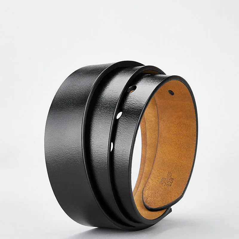 No Buckle 3.8cm Width Cowskin Genuine Leather Belt Men Without Pin Buckle Waist Straps Male Black Brown Belt Body