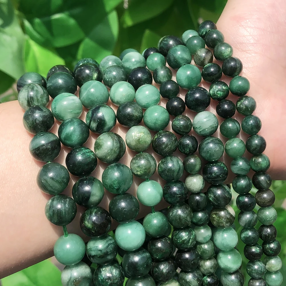 AAA Natural Green Emerald Gems Stone Round Loose Spacer Beads for Needlework Jewelry Making DIY Charms Bracelet Accessories