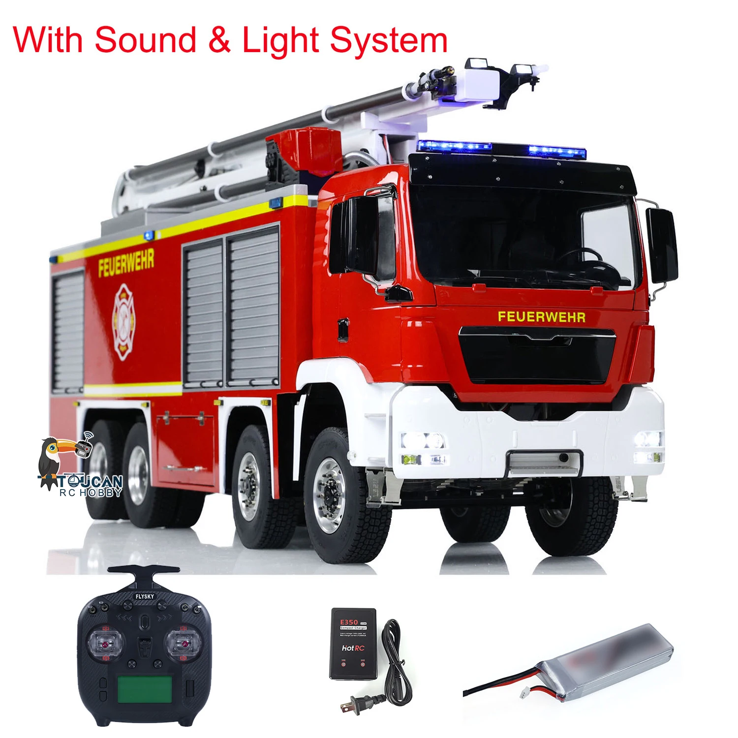 1/14 Metal Chassis 8x4 RTR Snozzle High-reach Extendable Turret RC Fire Truck Light Sound Painted Finished Car Vehicle Model