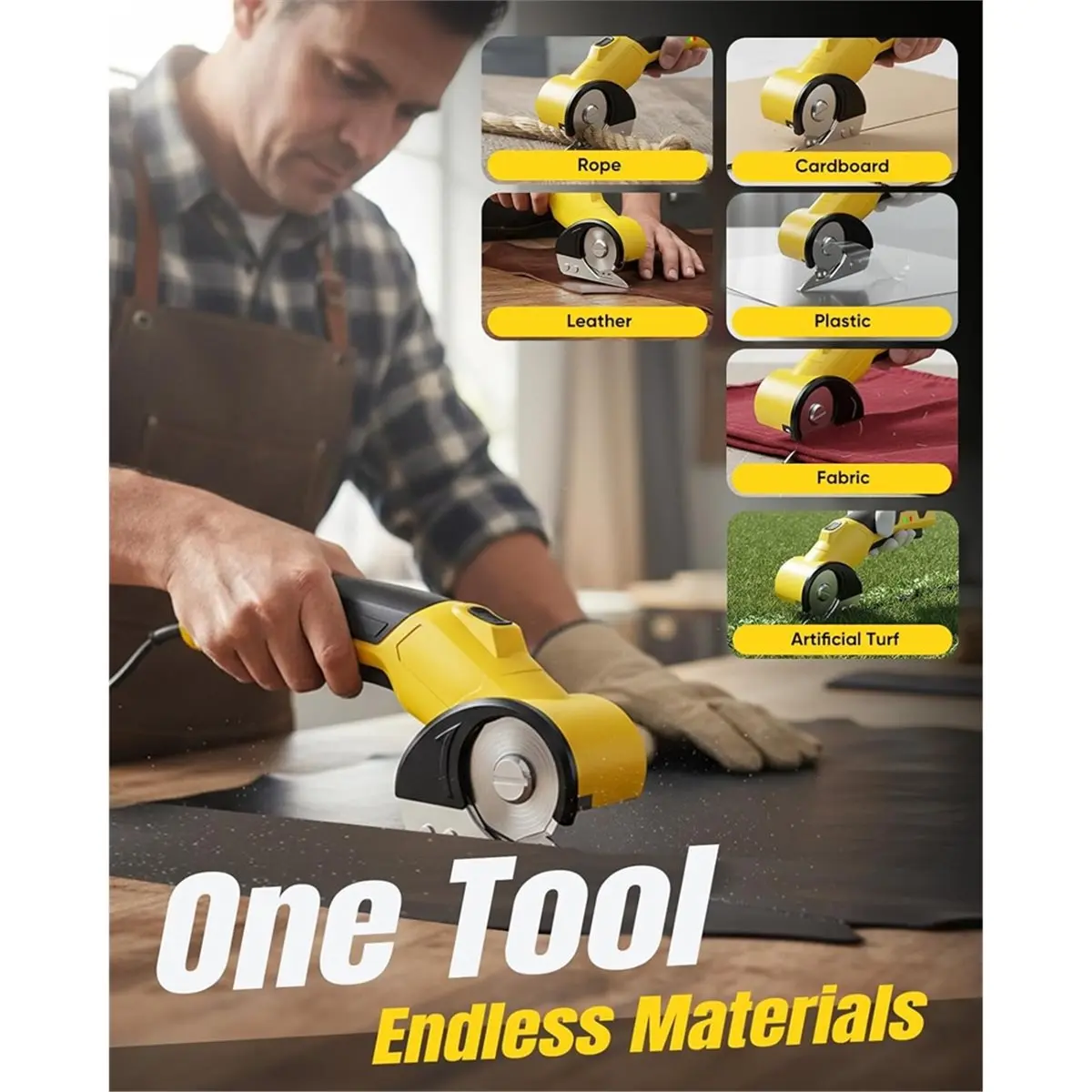 A77K Cordless Electric Cardboard Cutter , with Safety Lock, 2 Blades, Storage Case & Gloves for Craft, Shipping & DIY