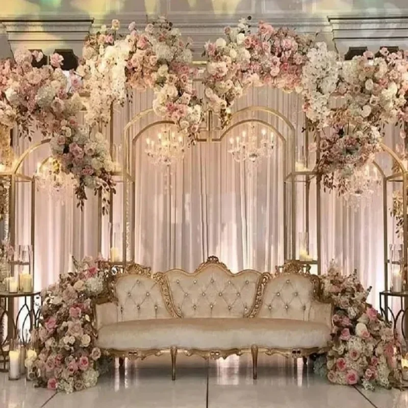 

Wedding Backdrops Stand for Stage Decoration, Shiny Gold Decoration, Rectangular Arch, 3PCs