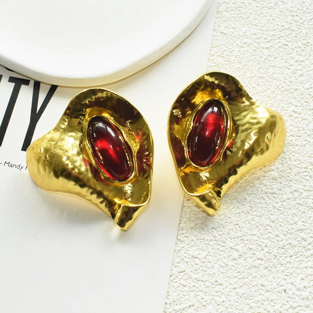 Übertriebene Metalllegierung mit großem Stein, geometrische baumelnde Ohrringe für Frauen, Modeschmuck, Persönlichkeit, Statement-Accessoires – Detail 8