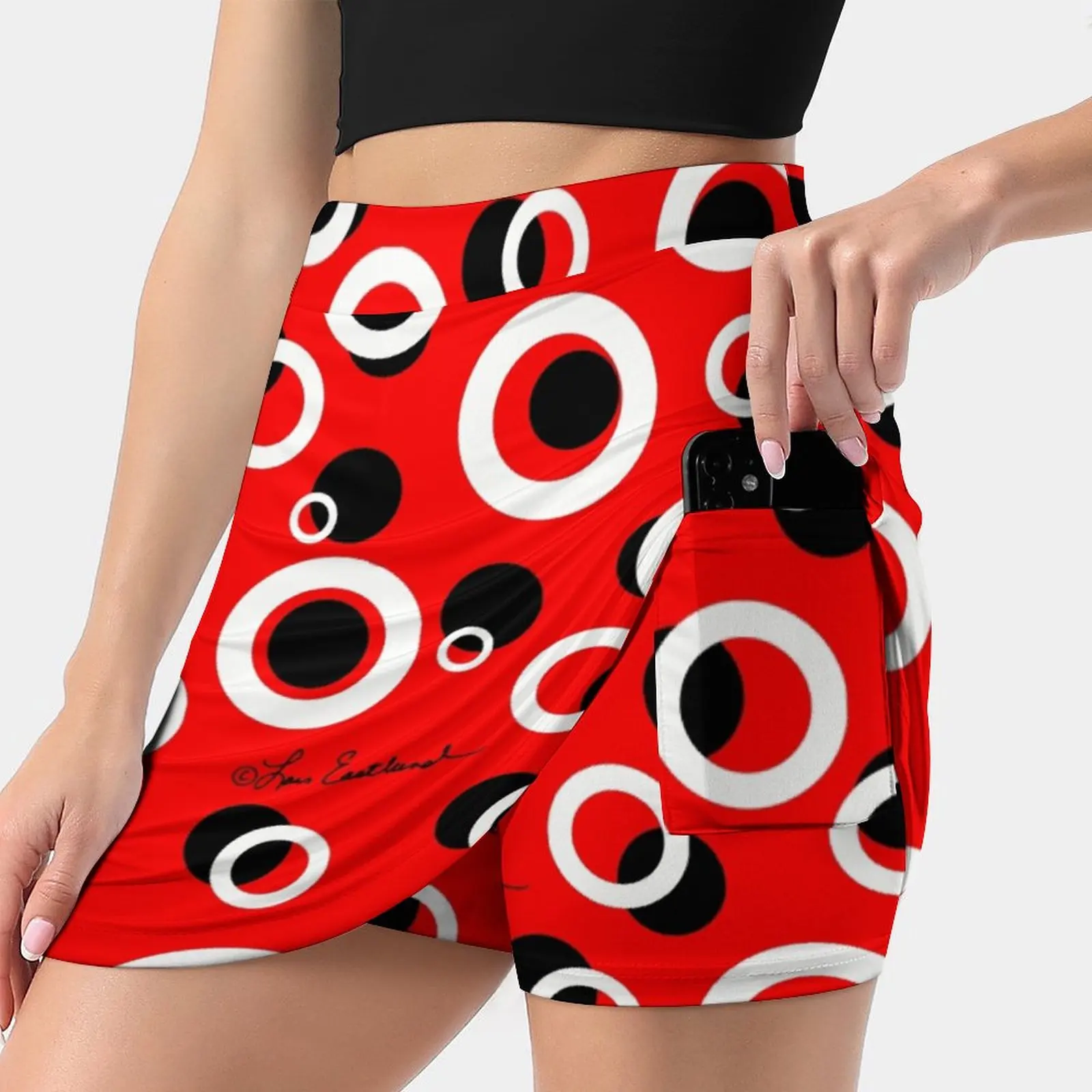 Circles On Red Women's skirt With Hide Pocket Tennis Skirt Golf Skirts Badminton Skirts Running skirts Red Black White Circles