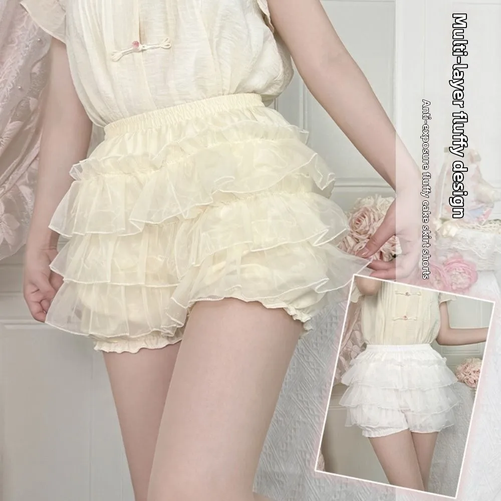 Comfortable Elastic Safety Pants Anti Exposure Ruffled Tutu Puffy Skirt Breathable Kawaii JK Petticoat Daily Wear