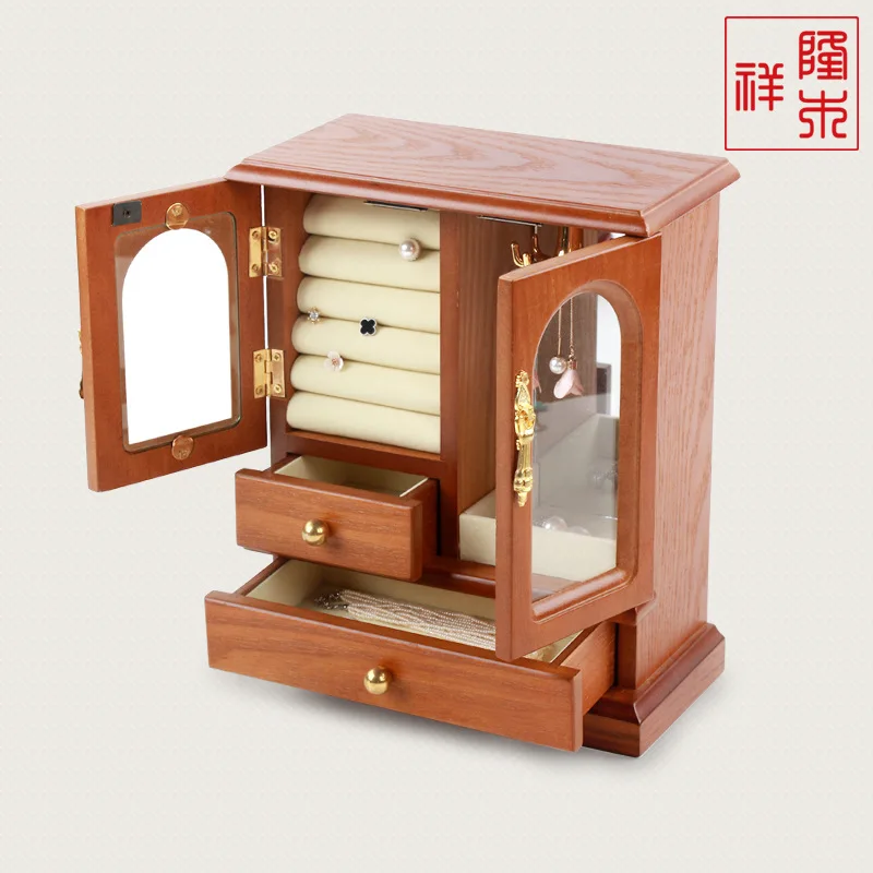 New Fashion Wooden Jewelry Boxes Retro Necklace Ring Ear Nail Jewelry Boxes Pure Large Capacity Creative Storage Box Decoration