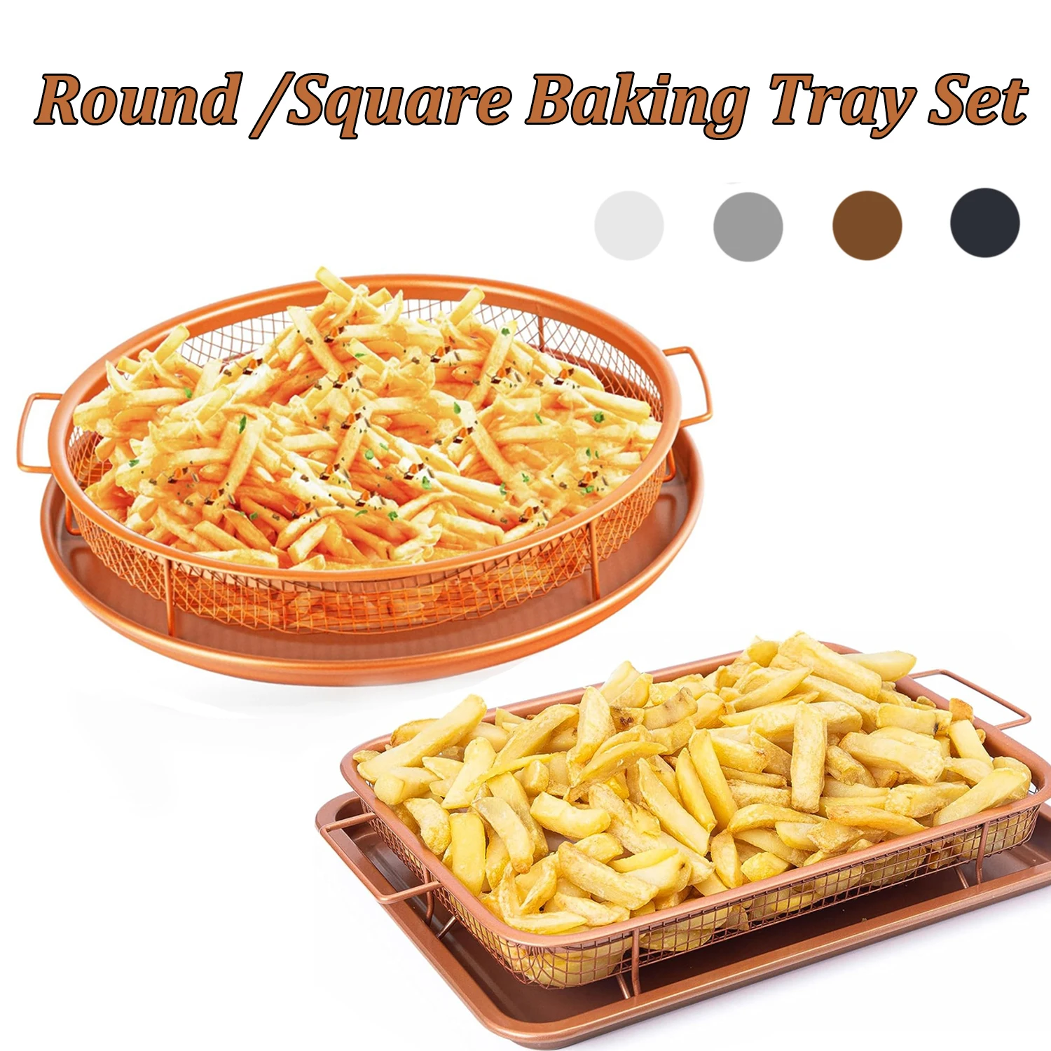 Copper Color Baking Tray Oil Frying Baking Pan Stainless Steel Non-stick Fried Chips Basket Baking Dish Grill Mesh Kitchen Tool