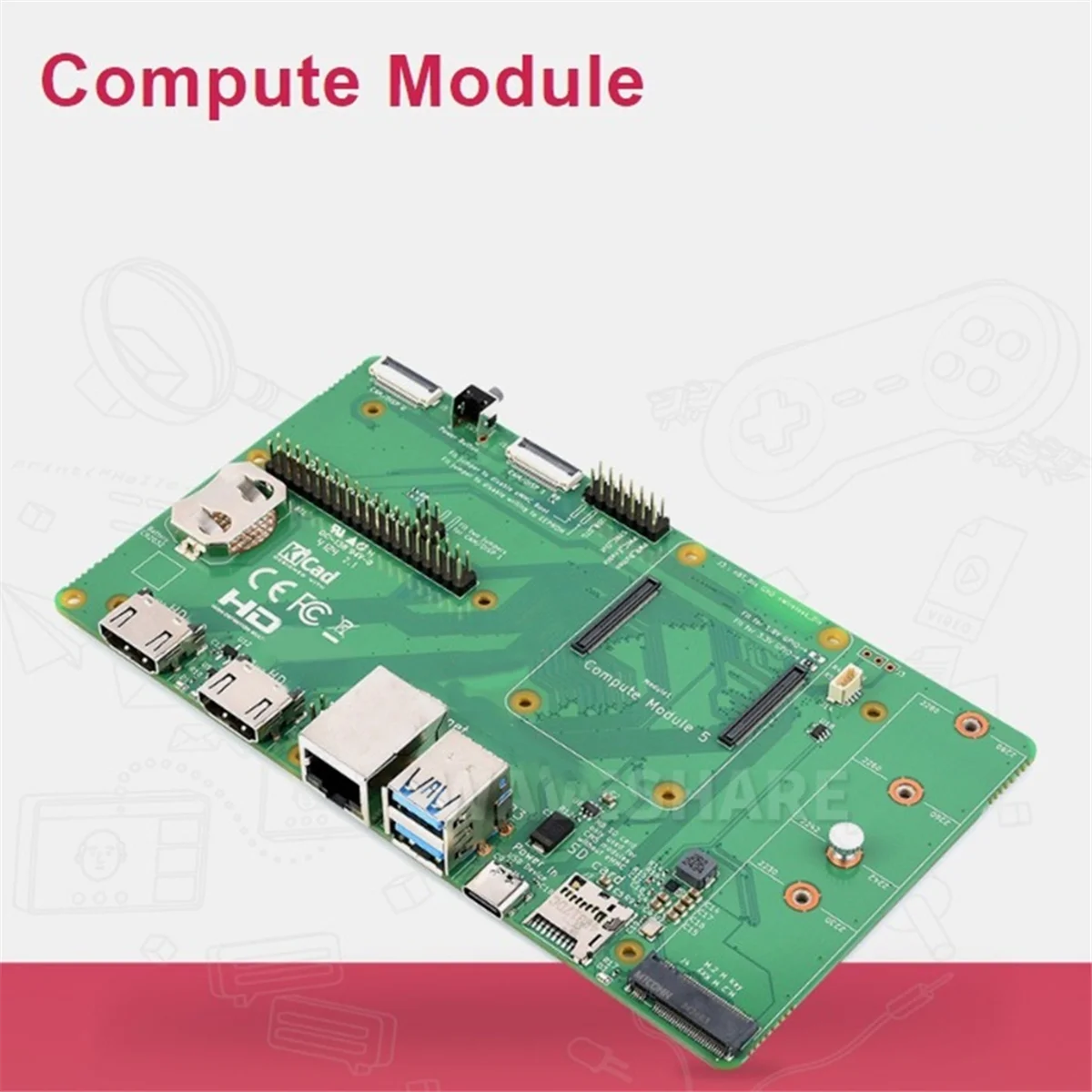 

Для вычислительного модуля Raspberry PI, плата ввода-вывода CM5IO M.2 M, разъем PCIe с богатыми интерфейсами для основной платы CM5