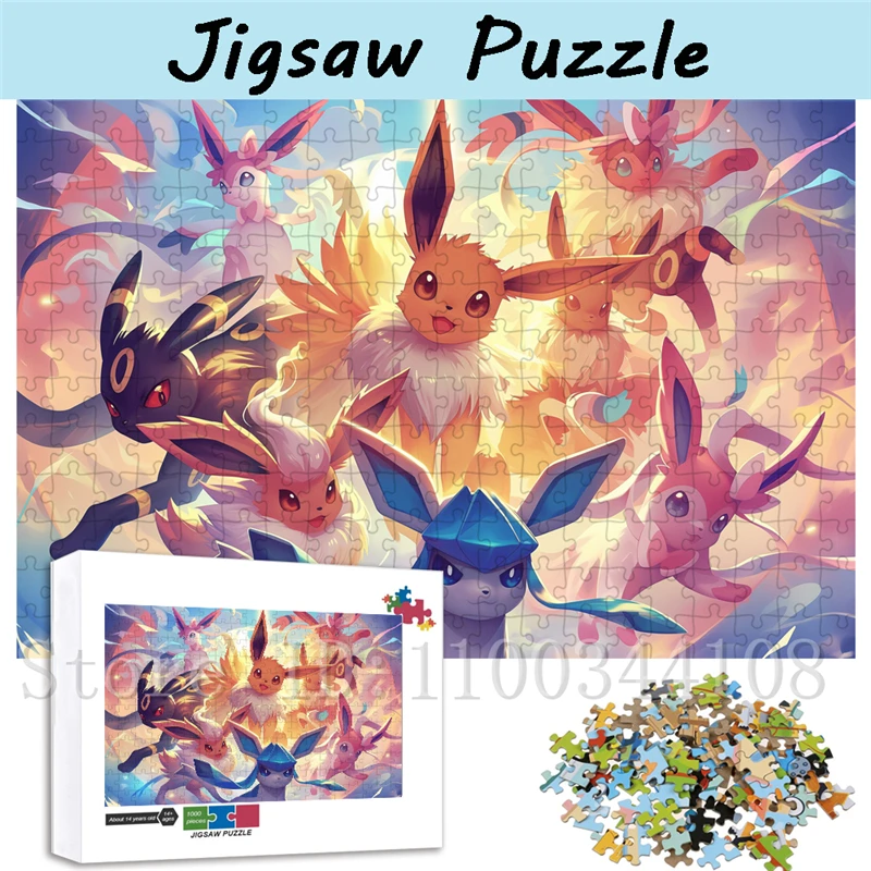 โปเกมอน อีวุย วิวัฒนาการจิ๊กซอว์ปริศนา 108/300/500/1000 ชิ้นการ์ตูนปริศนาตกแต่งบ้านศิลปะทำด้วยมือเกมของเล่น