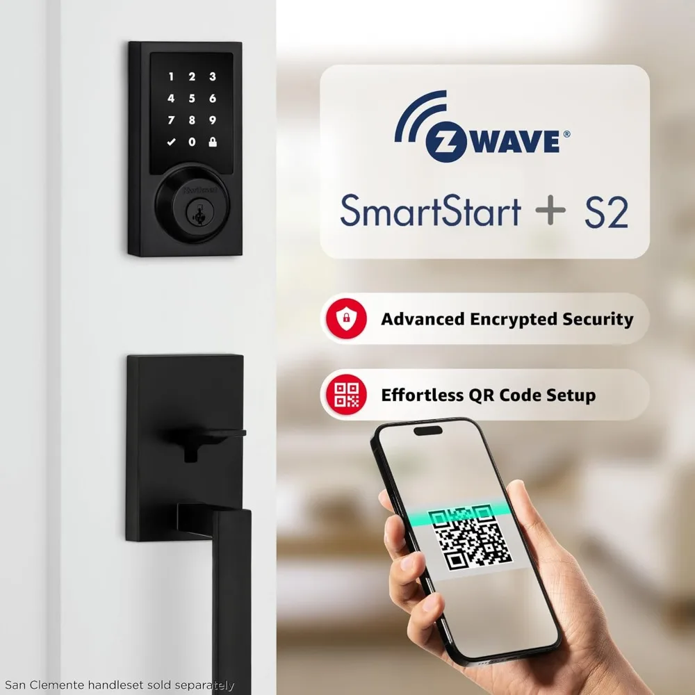 HomeConnect 918 Contemporary Z-Wave Long Range Enabled Touch Screen Lock Works with Ring Alarm, Samsung SmartThings Hub Require
