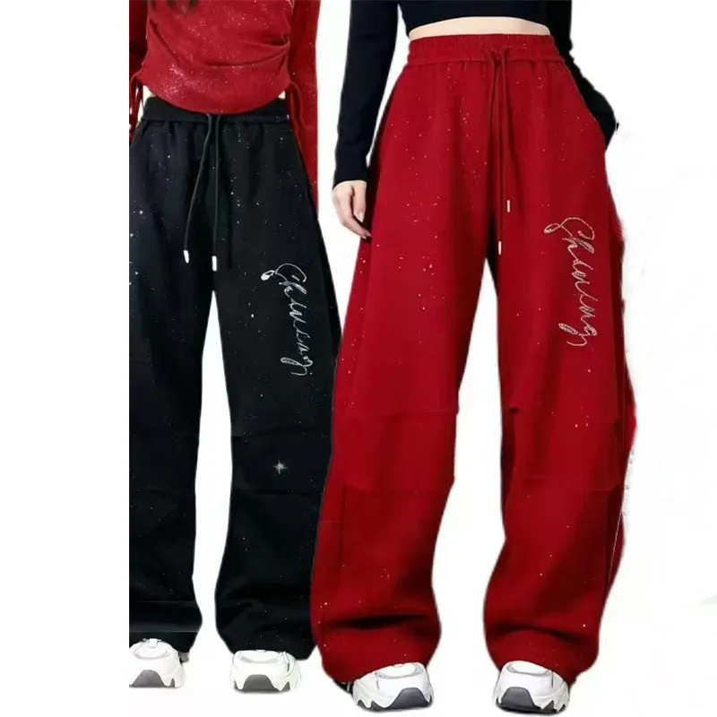 Autumn Feminine Trend Bent Knife Pantalons Winter Women Fashion Sparkling Thicken Trousers Korean Ladies High Waist Casual Pants