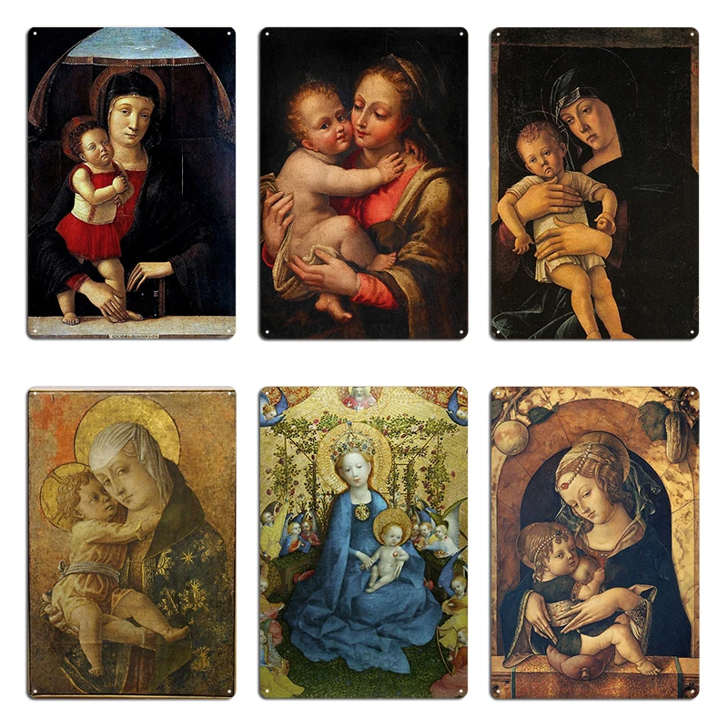 Madonna And Child Berlinghiero 1300 1500 Carlo Crivelli The Madonna And Child At A Marble Parapet Metal  Tin Sign Poster