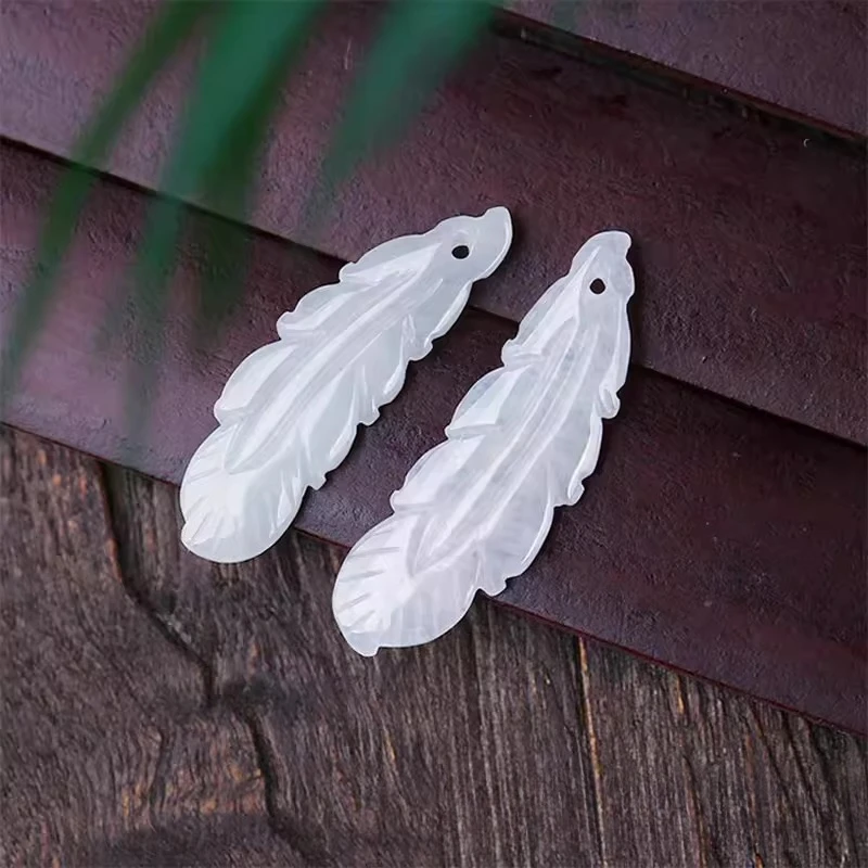 

2pc Chinese White Jade Phoenix Tail Feathers DIY Pendant Jadeite Jewelry Carved Amulet Fashion Accessories Gifts for Women Men