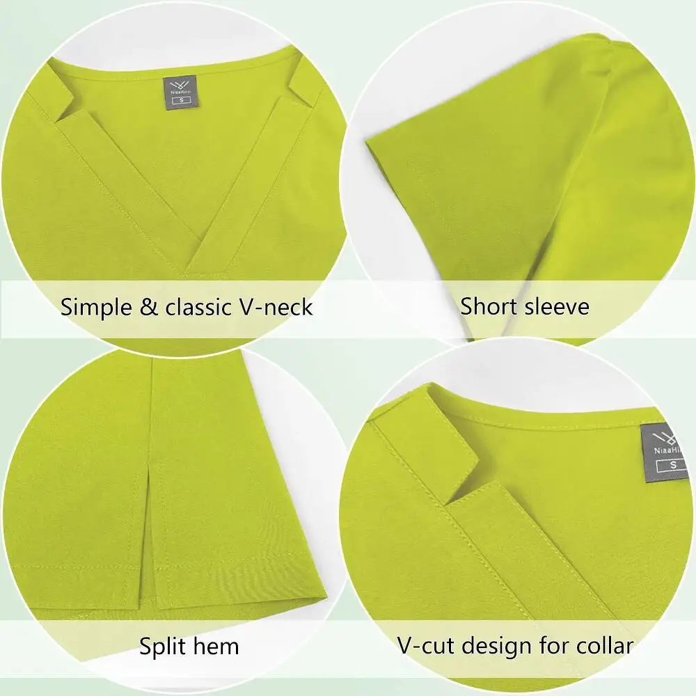 여성 의료 유니폼 V넥 상의 스트레이트 팬츠 병원 간호복 세트 스트레치 수술복 치과 의사 수의사 의사복