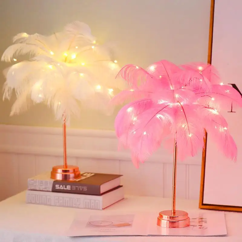 Feather Table Lamp  Tree Shape LED Lights Decorative Flashing Lamp 5V Night Light Lamps For Bedroom 35CM