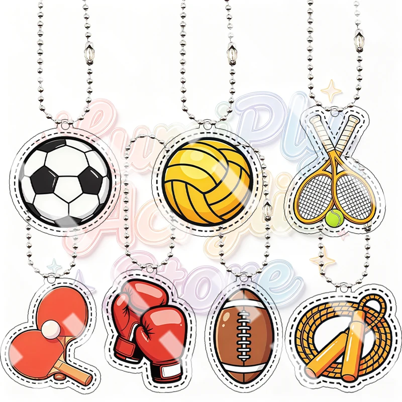 Cartoon Sports Balls Soccer Volleyball Tennis Boxing Pattern Acrylic Keychain Peripheral Backpack Pendant Gifts Friends Ornament
