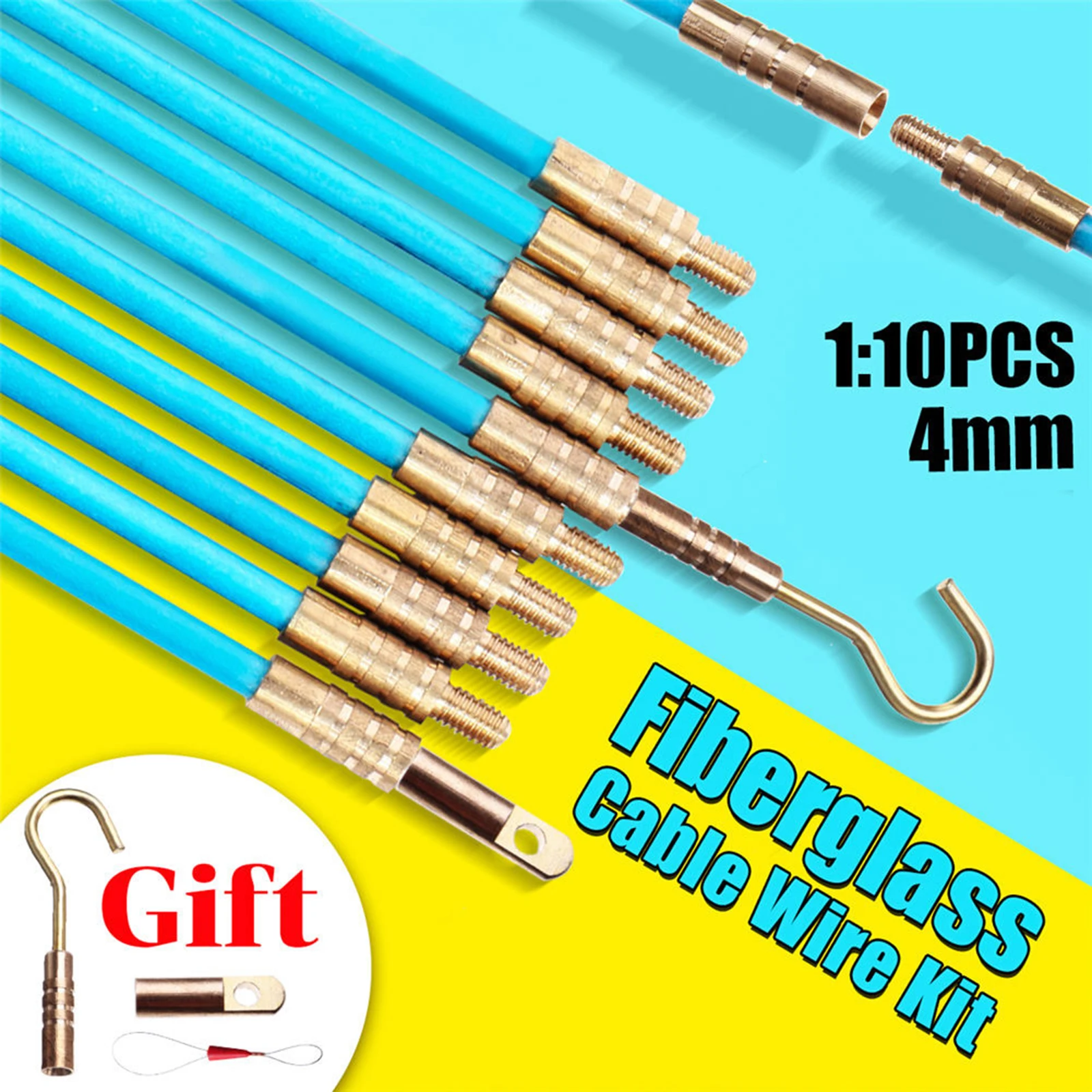 Professional Cable Puller Kit Fiberglass Wire Fishing Rods for Wall Conduit Attic Ceiling Wiring Electrical Tool Set Blue