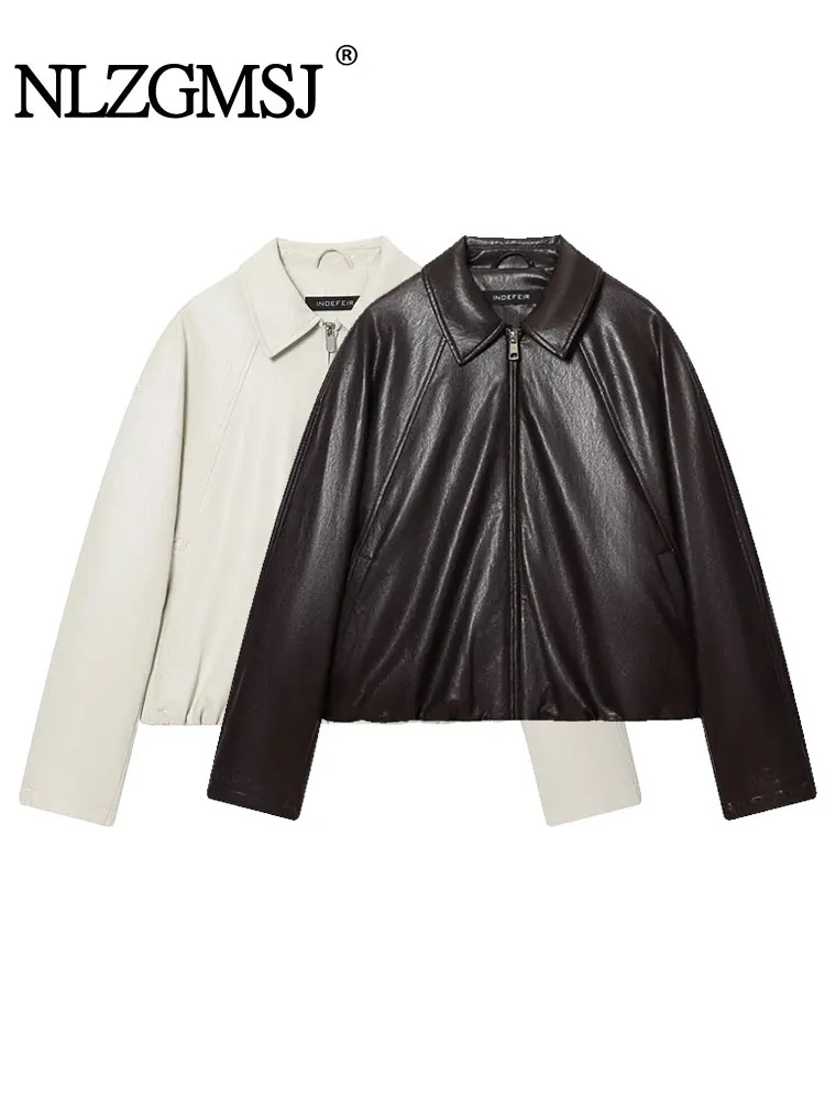 

NLZGMSJ женская осенняя уличная женская кожаная куртка 2021, свободная женская куртка на молнии с длинными рукавами, шикарные женские пальто, женская верхняя одежда