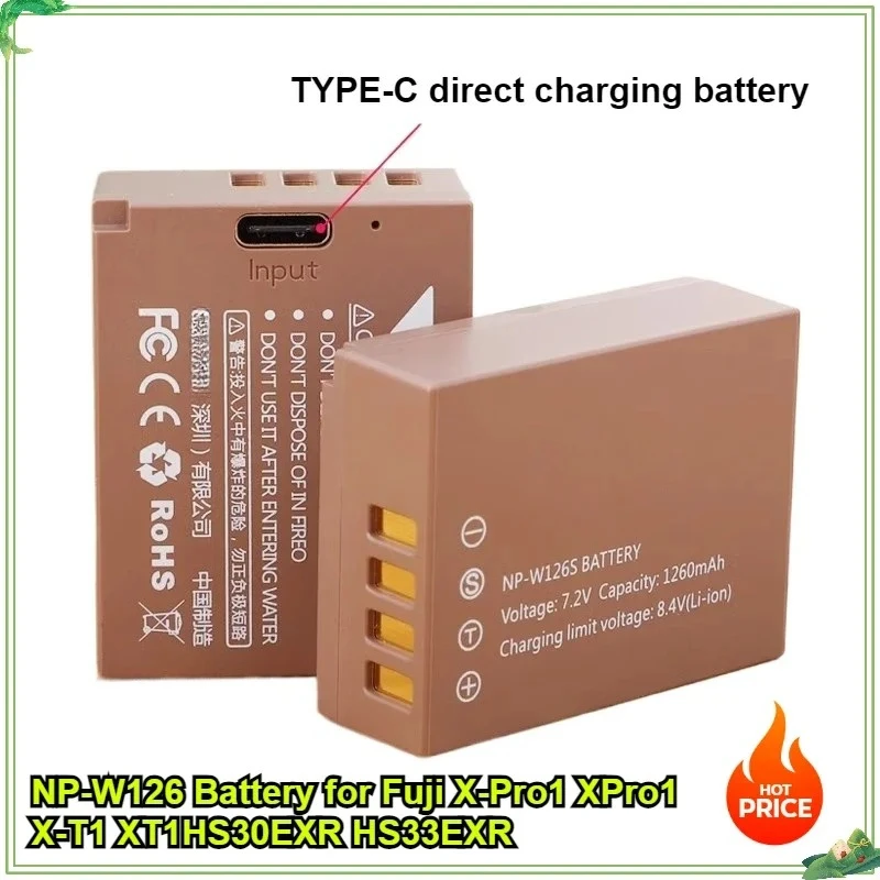 

1260mAh NP-W126 NP W126 NP-W126S W126S USB-C Rechargeable Camera Battery for Fuji X-Pro1 XPro1 X-T1 XT1 HS33EXR HS30EXR