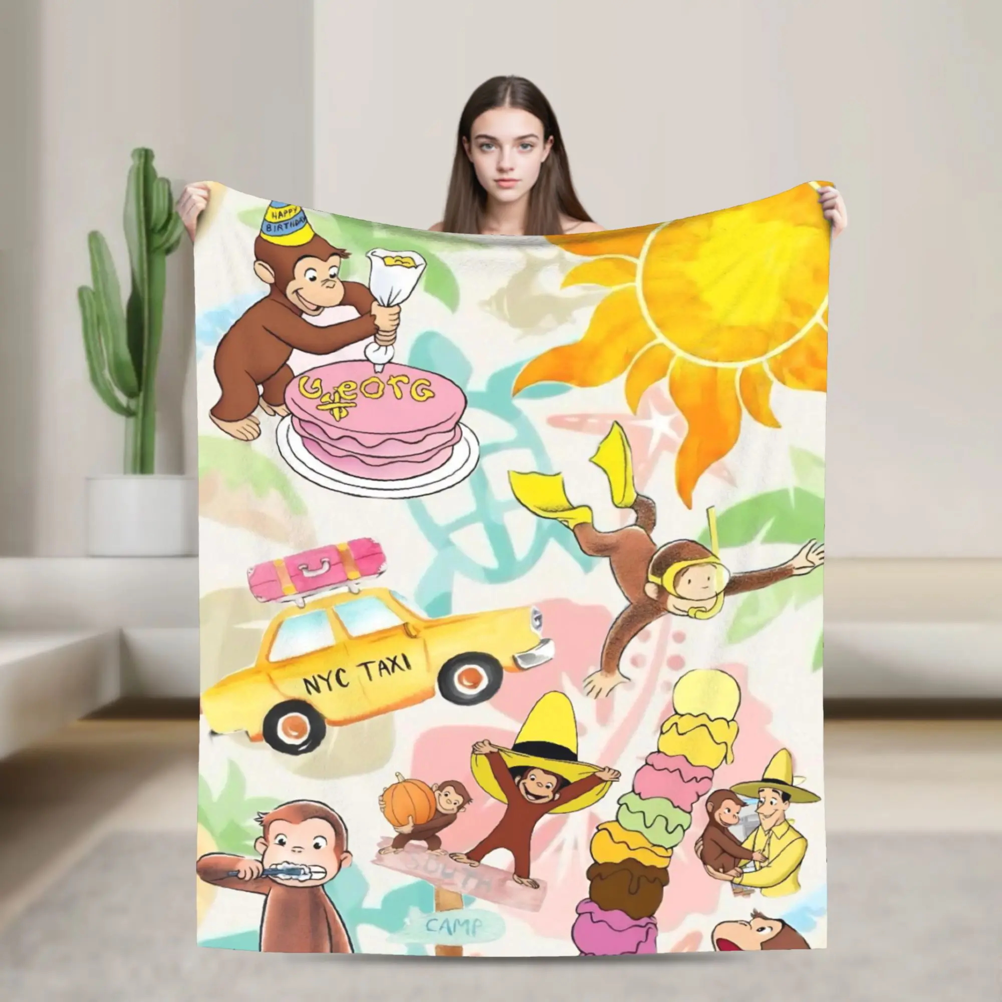 Curious George African Monkey Accessories Blanket Super Soft Cozy  Throw Blankets for Sofa 50x60 Inches Multi-size Bedding Throw