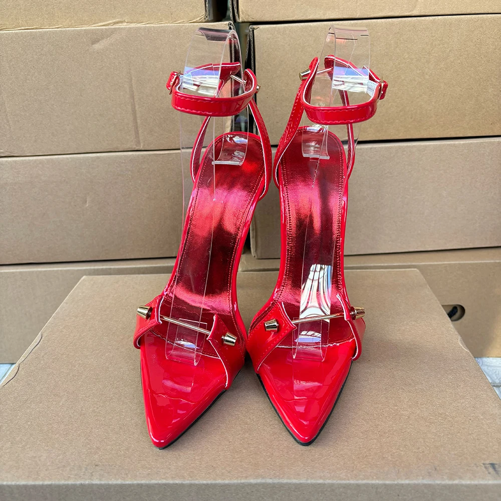 2025 New Arrival Women Metal High Heels Sexy Red 12cm Sandals Stilettos Pointy Toe Heels Model Chic Man Unisex Shoes Plus Size