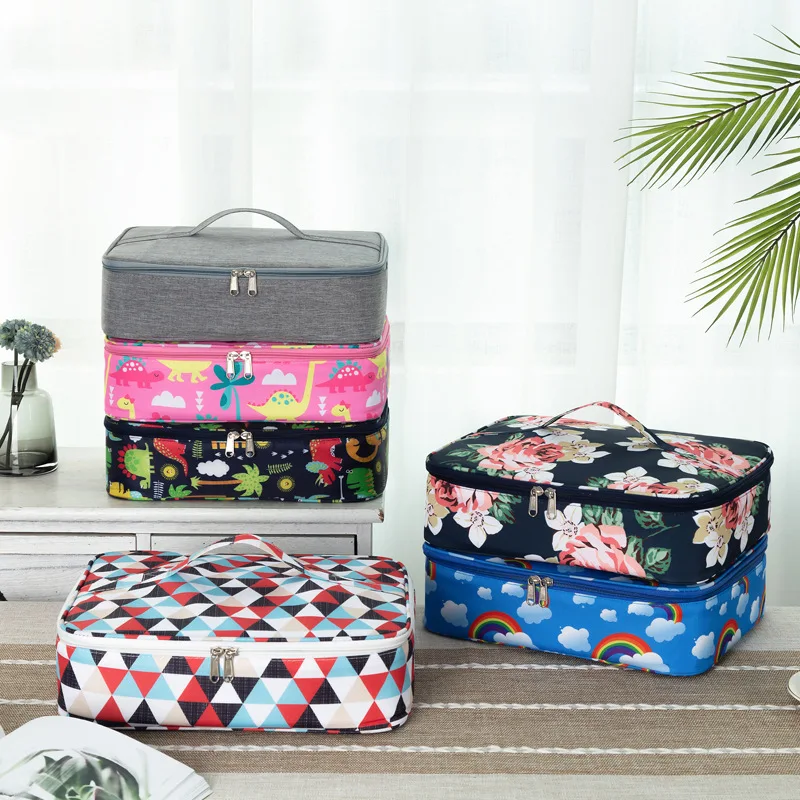 Outdoor Insulated Lunch Bag Women Printed Insulated Food Bag For Camping Hiking Travel Picnic,Lunch Cooler with Dual Compartment