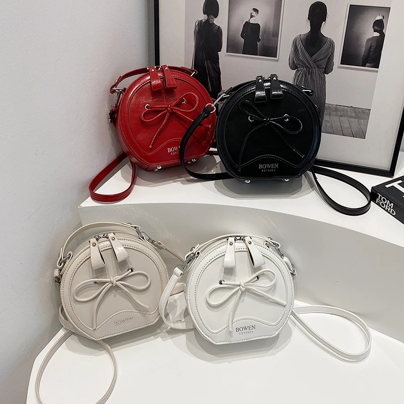 PU Zipper Fashion Small Round Bun Women\'s Shoulder Bags 2024 Versatile New Solid High Quality Sewing Thread Trend Crossbody Bag
