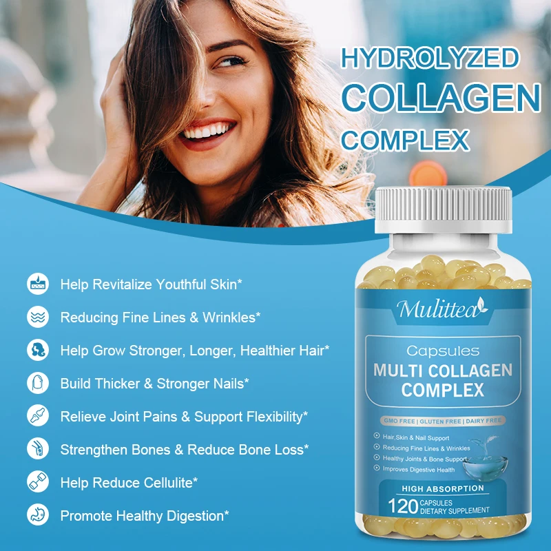 Mulittea Collagen Peptides Complex of Hyaluronic Acid and Vitamin C Helps Joint Nails health & Brighten skin & Hair Growth