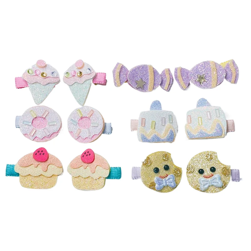 12Sets Glitter Cupcake Icecream Doughnut Candy Cookie Hairpins Cartoon Barrettes Boutique Hair Accessories Fashion Headwear