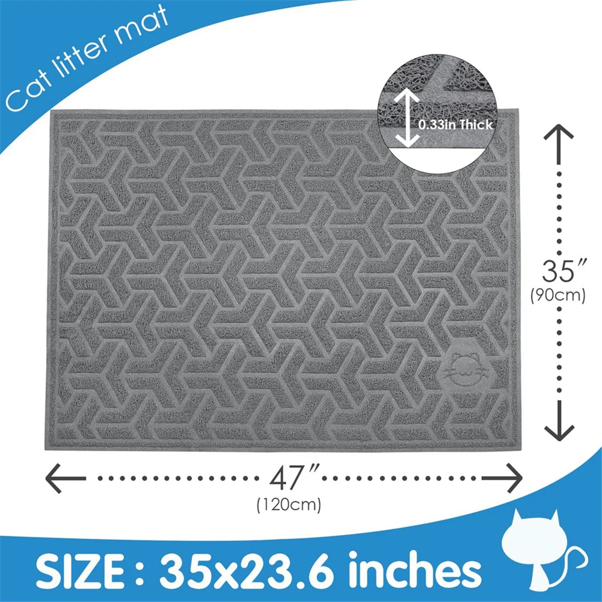 Cat Litter Mat, Litter Trapping Mat Soft on Kitty Paws,Large Litter Box Mat 35 X 24inch Scatter Control for Cat Litter