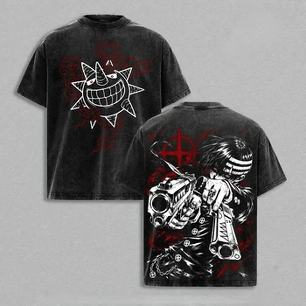 Soul Eater Death the Kid T-shirt Anime Printed Vintage Washed Oversized T Shirt Summer Short Sleeve Cotton Tee Tops Men Clothing