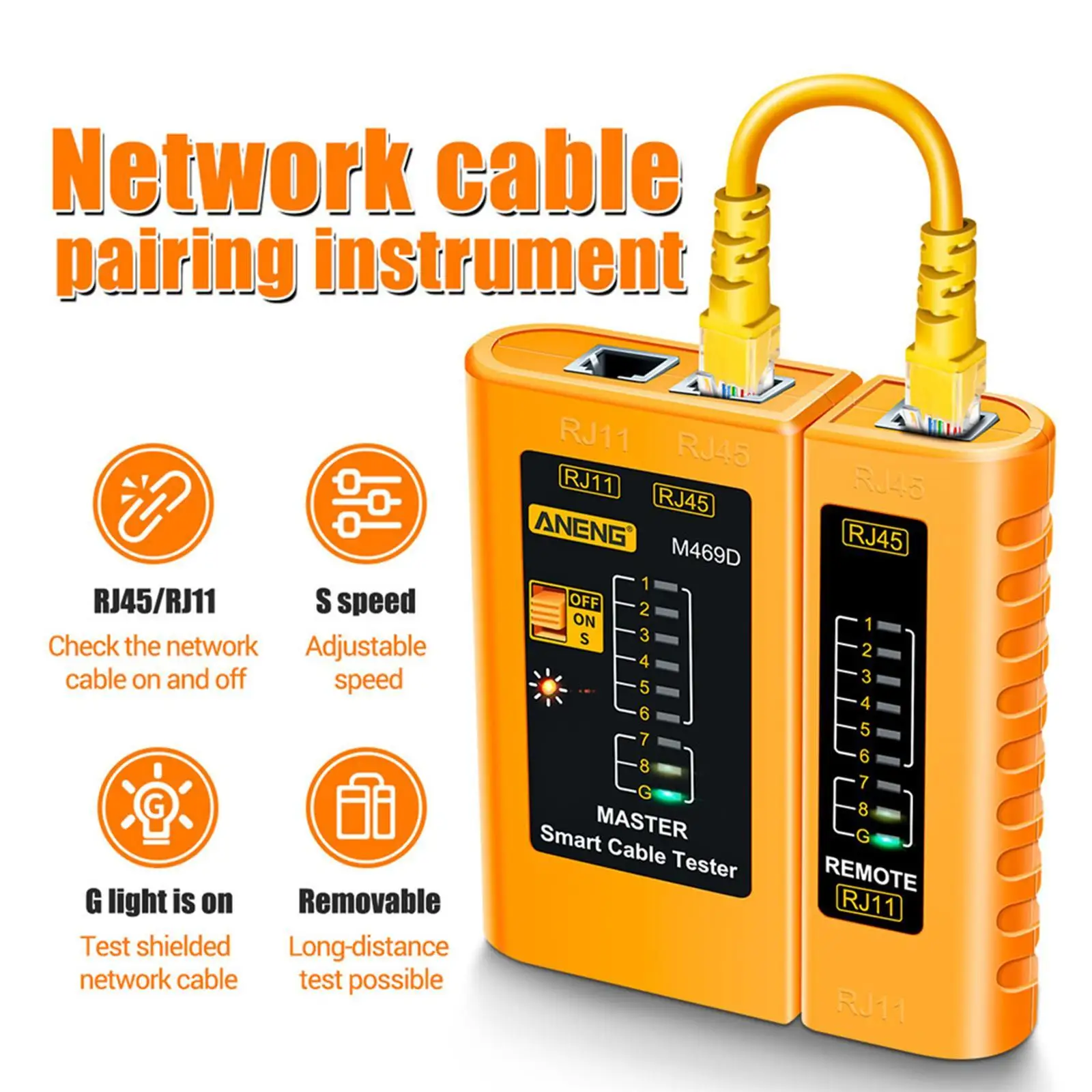 ANENG M469D Tester kabli LAN Tester kabli sieciowych RJ11 RJ45 RJ12 CAT5 UTP LAN Tester kabli Narzędzie sieciowe Naprawa sieci