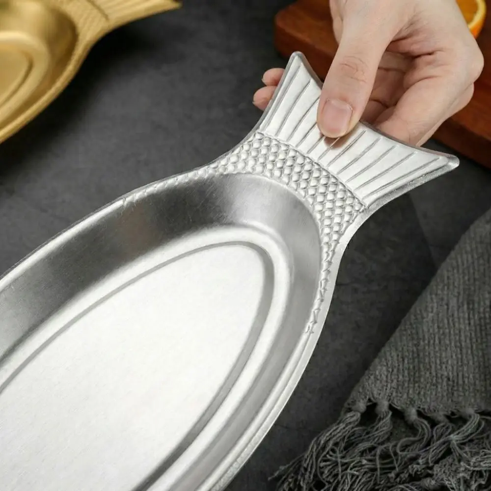 

Creative Stainless Steel Steamed Fish Plate Thickening Durable Fish Shaped Plate Korean Style Serving Plate Hotels