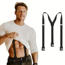 Suspensórios para trabalhos pesados para homens, costas X de 4cm de largura, 3 fecho plástico para calças elásticas ajustáveis, preto
