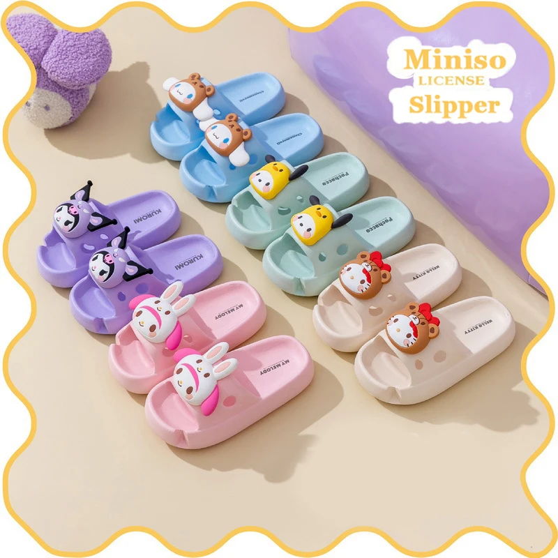 Miniso Hello Kitty Kuromi Cinnamoroll Parent-Child Cartoon Beach Slippers Mother-Girl Indoor Sandal Girls Outdoor Shoe Bath Gift