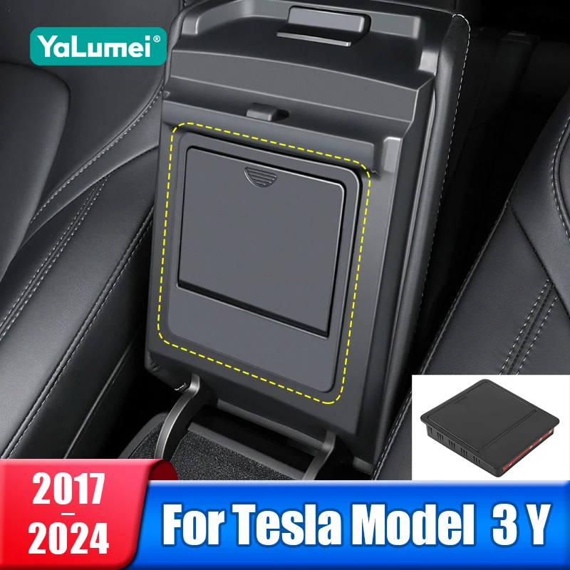 

For Tesla Model Y Model 3 2017 - 2021 2022 2023 2024 Car Center Console Armrest Concealed Storage Box Hidden Tray Accessories