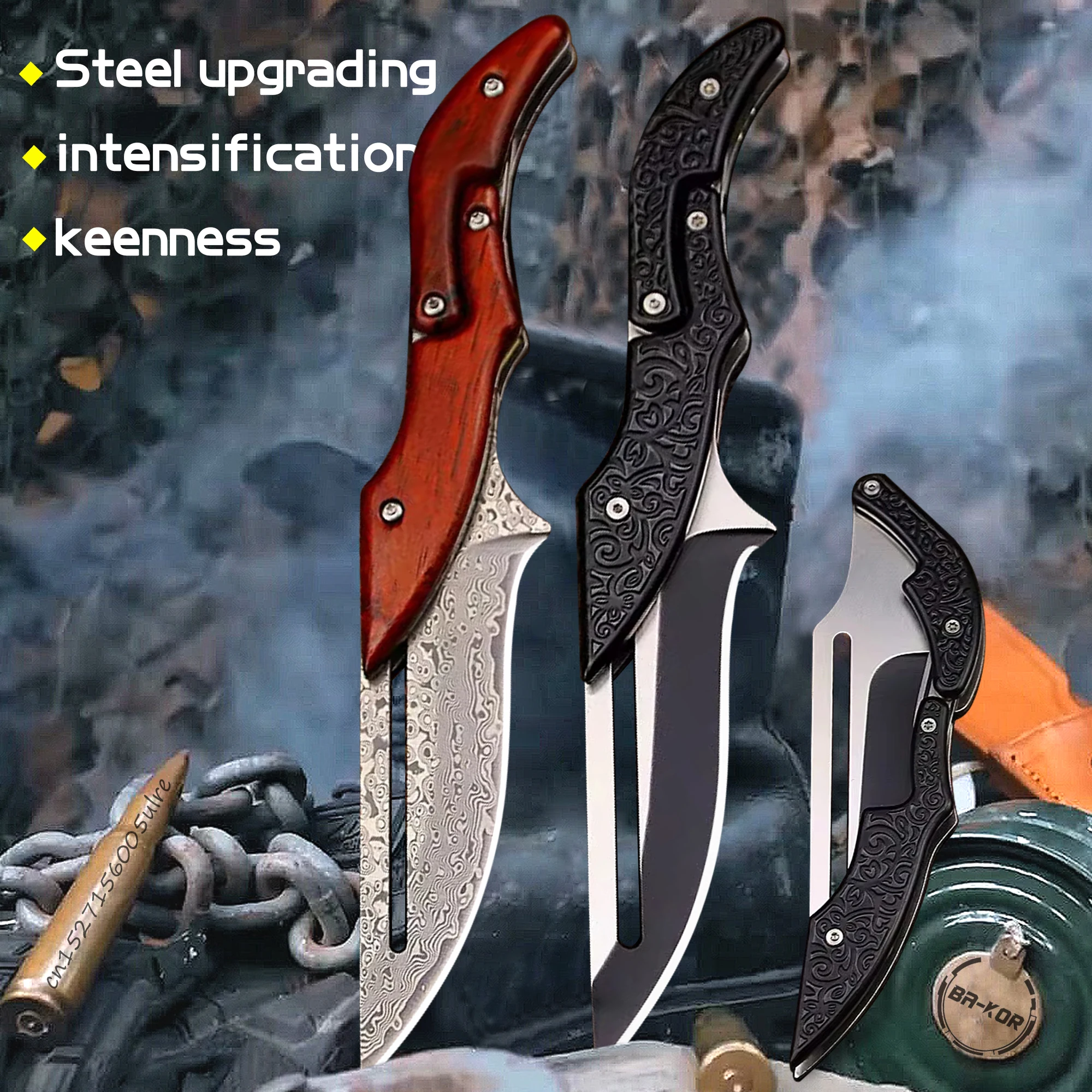 DEHONG Damascus Mechanical folding Knife Fashion D2 steel folding knife outdoor folding knife pocket knife jungle hunting knife