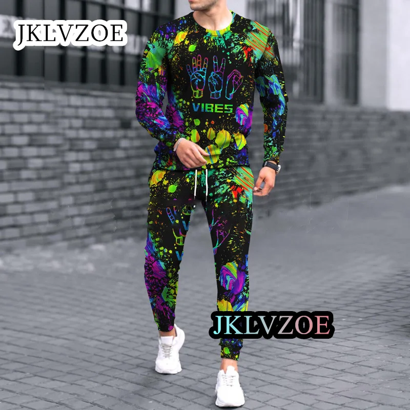 Neue Ankunft Mode herren Kleidung Outfits Trainingsanzug 3D Drucken Lange Ärmeln T Shirt Sportswear Pullover Casual Jogginghose Sets